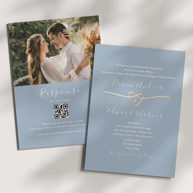 Staubblaue Hochzeitseinladung mit QR-Code Einladung (Von Creator hochgeladen)