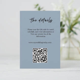 Staubblaue Hochzeitseinlagekarte mit QR-Code Begleitkarte