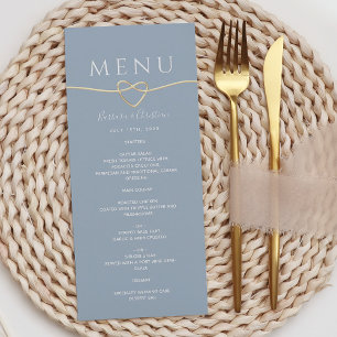 Staubblaue Hochzeitsmenükarte mit goldenem Seilher Menükarte