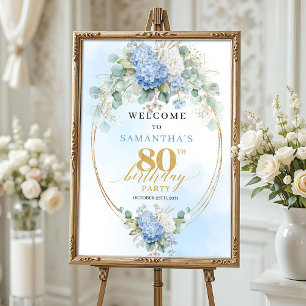 Staubblaue Hortensien Boho Gold 80. Geburtstag Poster