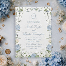Staubblaue Hortensien-Monogramm-Hochzeitswappen