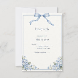 Staubblaue Hortensien-Schleifen-Hochzeit-RSVP RSVP Karte
