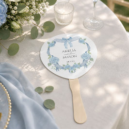 Staubblaue Hortensien-Wappen-Aquarell-Hochzeit Fächer