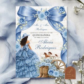 Staubblaue Kokette Charra Quinceanera Einladung