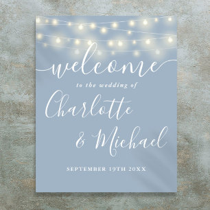 Staubblaue Lichterkette Hochzeit Willkommensschild Poster