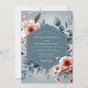 Staubblaue malerische Flora-Hochzeit Einladung