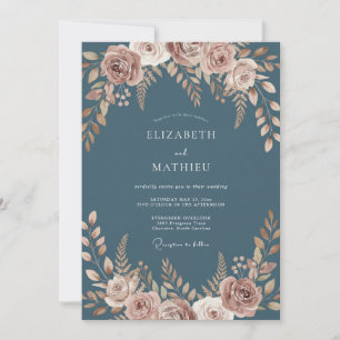Staubblaue malerische Hochzeit Einladung