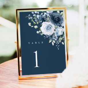 Staubblaue marineblaue florale Hochzeitstisch-Numm Tischnummer