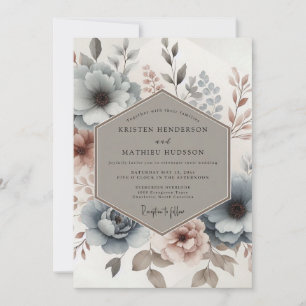 Staubblaue Mauve-Blüten-Hochzeit Einladung