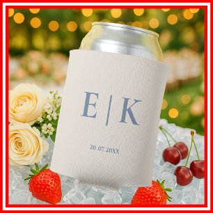 Staubblaue Monogramm-Hochzeit Dosenkühler