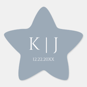 Staubblaue Monogramm-Initialien Minimale Trendige Stern-Aufkleber