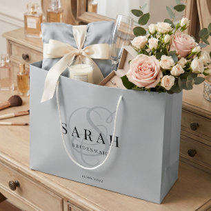 Staubblaue Monogramm-Personalisierte Brautjungfer Große Geschenktüte