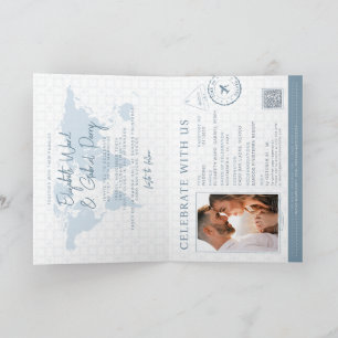 Staubblaue Pass-Destination-Hochzeit-Qr-Code Einladung