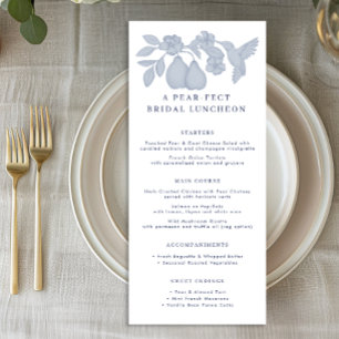 Staubblaue perfekte Birnen-Hochzeits-Lunch-Menükar Werbekarte