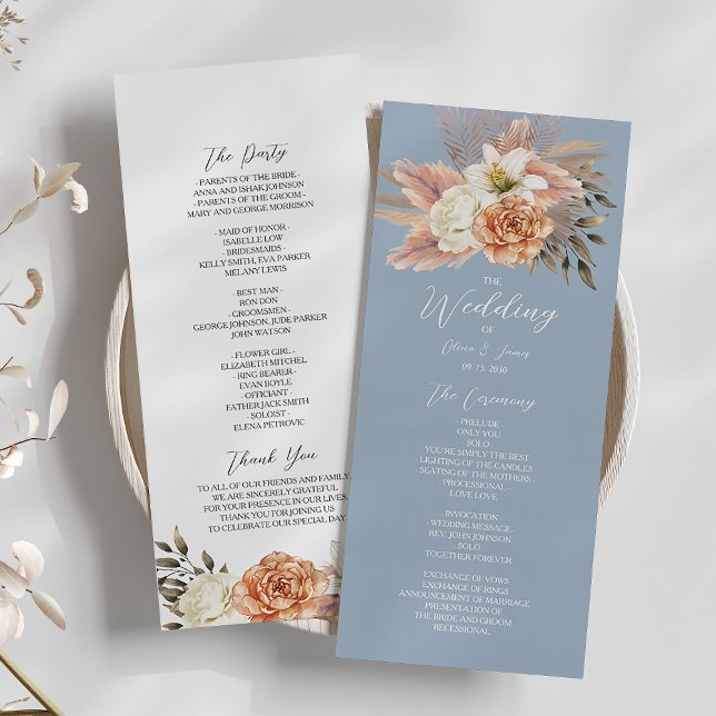 Staubblaue Pfirsich-Blumenhochzeit Programm (Von Creator hochgeladen)