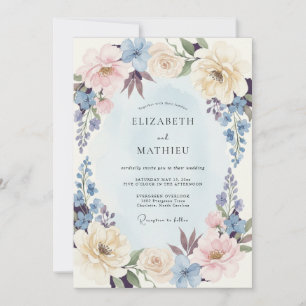 Staubblaue prächtige botanische Hochzeit Einladung