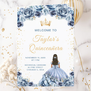 Staubblaue Prinzessin Floral Quinceañera Programm