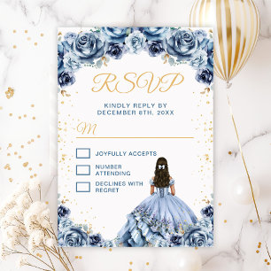 Staubblaue Prinzessin Floral Quinceañera RSVP Karte