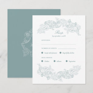 Staubblaue Regency-Hochzeitsmenüwahl-RSVP-Karte RSVP Karte