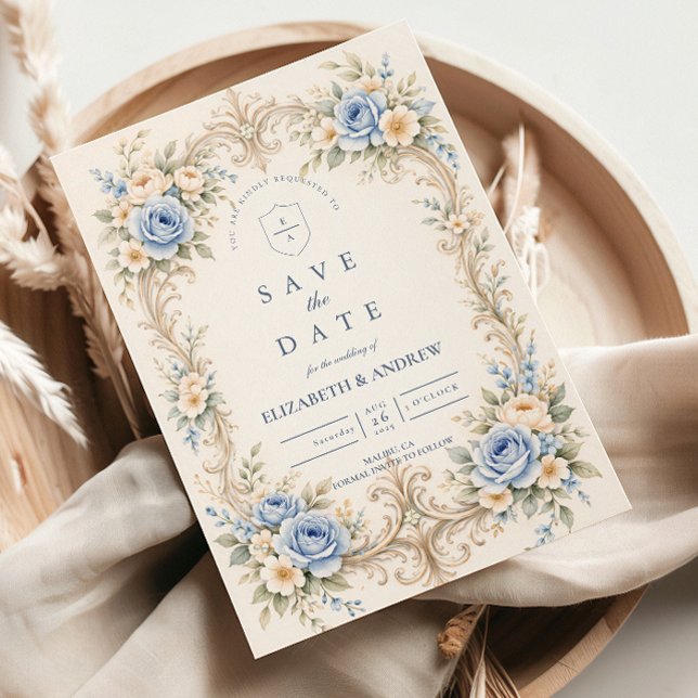 Staubblaue Rose Barock-Hochzeit Save The Date (Von Creator hochgeladen)