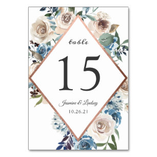 Staubblaue Rose-Gold-Hochzeitstisch-Nummer Tischnummer