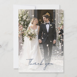 Staubblaue Rose Navy Blumenfoto-Hochzeit Dankeskarte