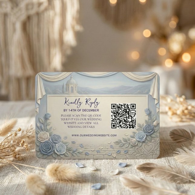 Staubblaue Rose Romantischer Hochzeits-QR-Code  RSVP Karte (Von Creator hochgeladen)