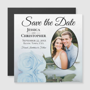 Staubblaue Rose Save The Date Oval-Foto-Magnet Magnetkarte