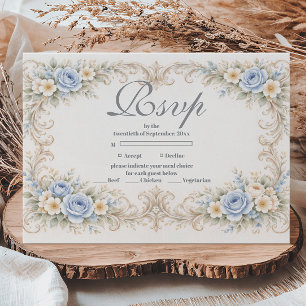 Staubblaue Rosen-Barock-Quinceañera RSVP Karte