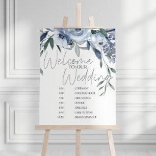 Staubblaue Rosen Blumen Hochzeitsplan Poster