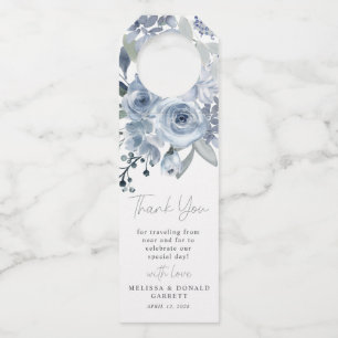 Staubblaue Rosen Blumen Schrift Hochzeit Danke Flaschenanhänger