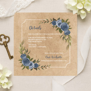 Staubblaue Rosen Rustikale Kraft Hochzeitsdetails Begleitkarte
