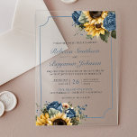 Staubblaue Rosen Sonnenblumen Hochzeit Acryleinladungen<br><div class="desc">Verblüffen Sie Ihre Gäste mit dieser eleganten Hochzeitseinladung mit rustikalem Blumenstrauß und moderner Typografie. Fügen Sie einfach Ihre Veranstaltungsdetails in diese benutzerfreundliche Vorlage ein,  um sie zu einer einzigartigen Einladung zu machen.</div>