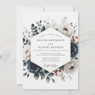 Staubblaue Russet Flora Hochzeit Einladung