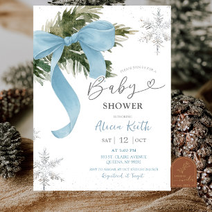 Staubblaue Schleife Coquette Winter-Baby-Party Einladung