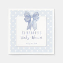 Staubblaue Schleife Punkte Baby Shower Servietten