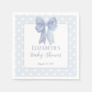 Staubblaue Schleife Punkte Baby Shower Servietten