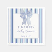 Staubblaue Schleifenstreifen Baby Shower Serviette