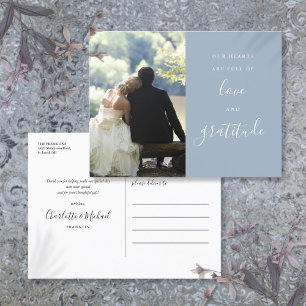 Staubblaue Schrift Foto Hochzeit Danke Postkarte