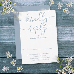 Staubblaue Skript-Lichterkette Hochzeit RSVP Karte