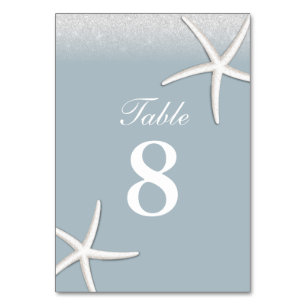 Staubblaue Strand-Seestern-Hochzeit-Tischnummern Tischnummer