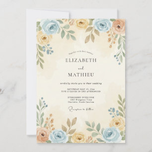 Staubblaue subtile botanische Hochzeit Einladung