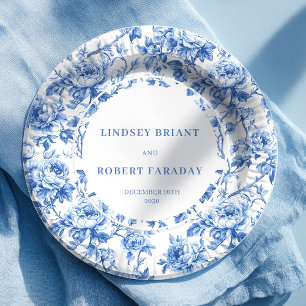 Staubblaue Toile-Rosen Hochzeitsfeier Teller