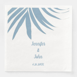 Staubblaue tropische Palmbaum-Blatt-Hochzeit 2024 Serviette
