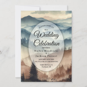 Staubblaue und Mocha-braune Hochzeit in den Bergen Einladung