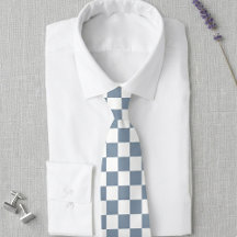 Staubblaue und weiße Schachbrett-Hochzeitskrawatte