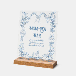 Staubblaue Vintage-Blumen-Babyshower-Momosa-Bar Acrylschild