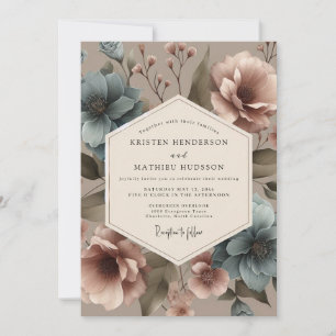 Staubblaue Vintage-Brautstrauß-Hochzeit Einladung