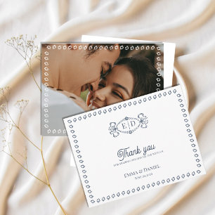 Staubblaue Vintage-Foto-Hochzeit-Dankeschön Postkarte