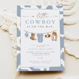 Staubblaue Wäscheleine Kleiner Cowboy-Baby-Party Einladung